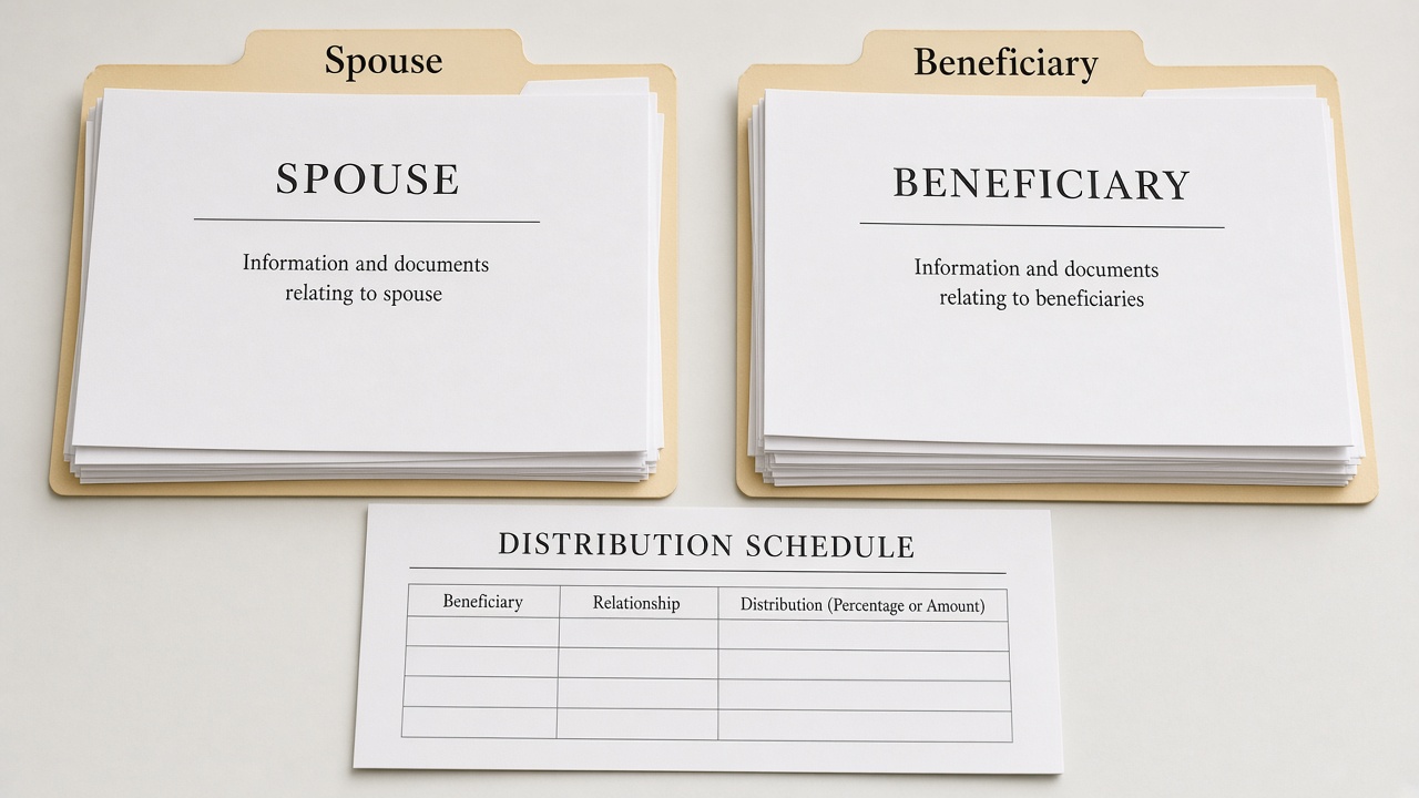 Two folders, one for a spouse and one for another beneficiary