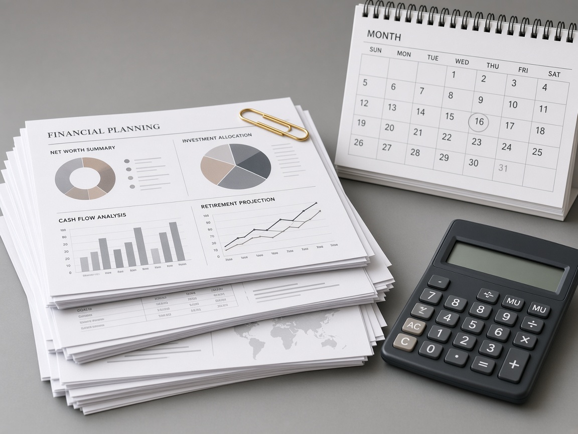 Planning papers, a calendar, and a calculator on a desk